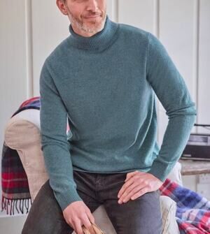 WOOLOVERS Cashmere Turtleneck Pullover Sweater Men's Sz XXL Teal Marl Blue NWOT